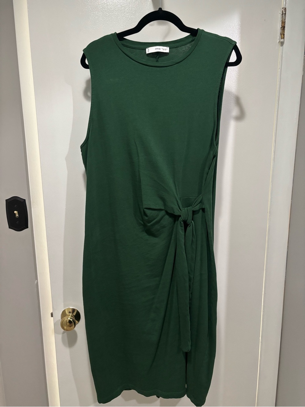Mango Sleeveless Midi Dress in Deep Green with Side Tie